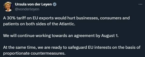 皇冠代理怎么拿_冯德莱恩回应特朗普加征30%关税：必要时将对等反制