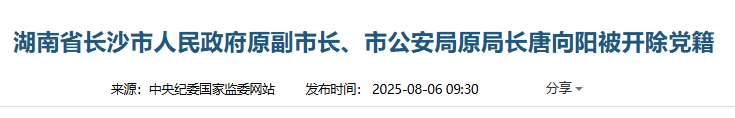 皇冠信用盘出租_湖南省长沙市原副市长、市公安局原局长唐向阳被开除党籍