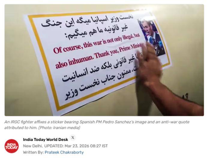 皇冠信用网占成代理_外媒：伊朗向以色列发射的导弹上写着感谢西班牙首相 谴责非法战争